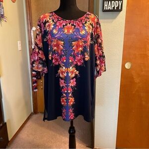 JM Collection blue and pink floral short sleeve flutter sleeve size 2X